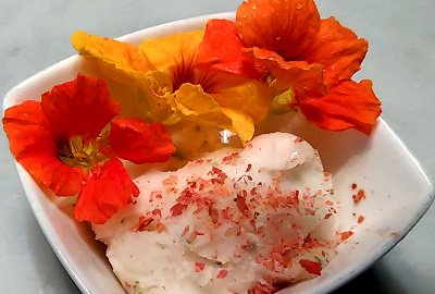 lemon sorbet with nasturtium flowers